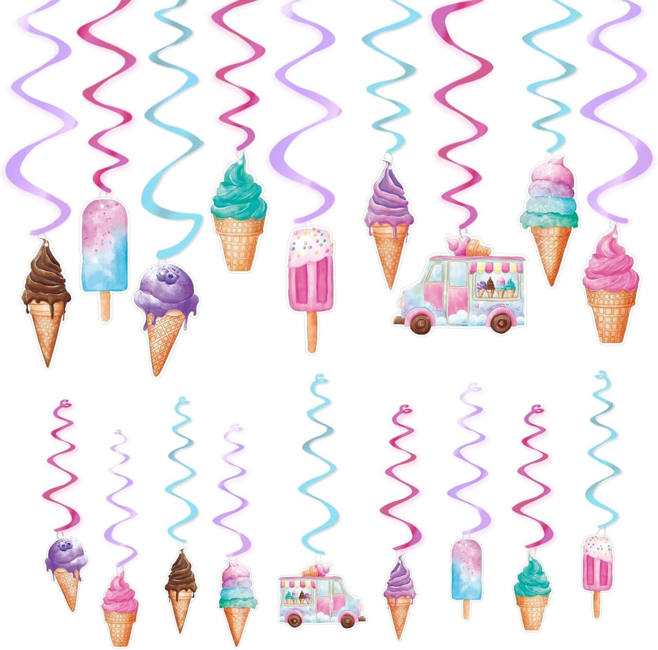 18PCS Ice Cream Hanging Swirl Decorations – Sweet Summer Ceiling Streamers for Girls Birthday, Baby Shower, Ice Cream Party Supplies & Candy Theme Decor